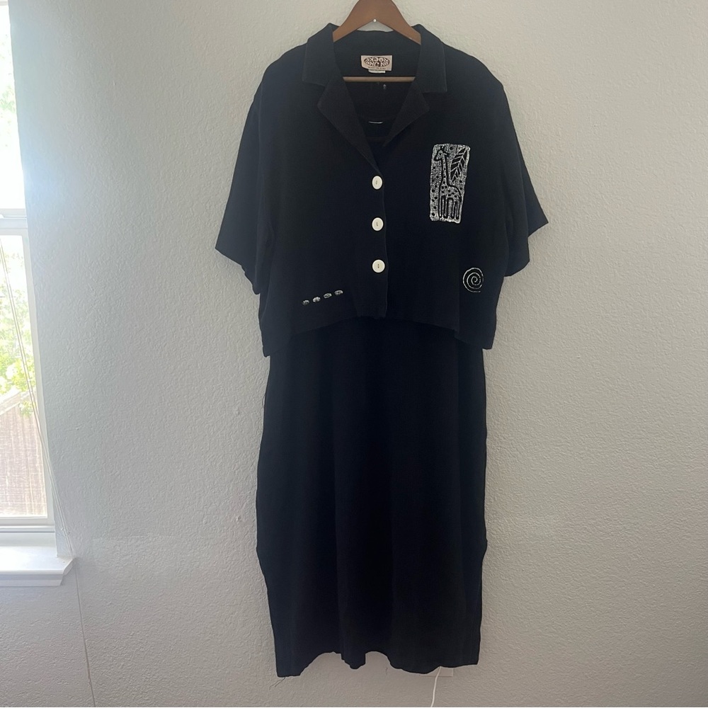 On The Rocks Vintage Cotton Black Dress Giraffe Design